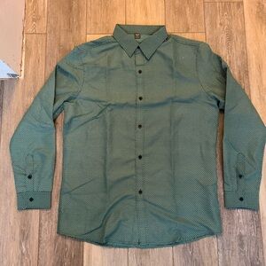 MANFINITY Men's Green Geometric Button Down Shirt